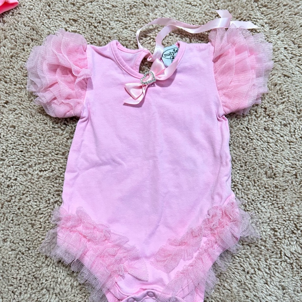 Mud Pie Ruffle Tulle Pink Onesie Size 9-12 months